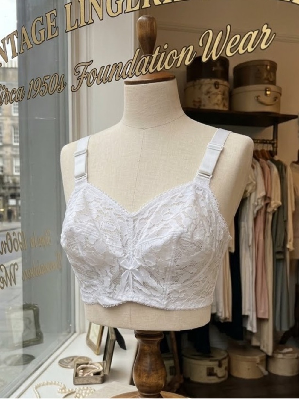 Vintage May Marie 50s Pin Up Bullet Bra 44D Plus Size White New USA Sweater Girl